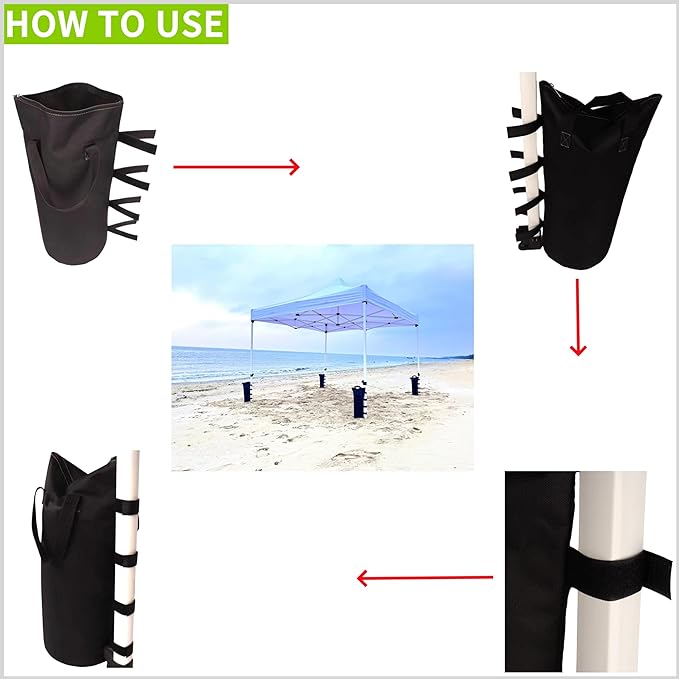 Zipper Top Sand Bags for Canopy Legs (120LBS Load Capacity, Without Sand) Sand Bags for Weight - Sandbags for Gazebo Legs, Pop Up Canopy Tent Weights - Canopy Weight Bags, Set of 4