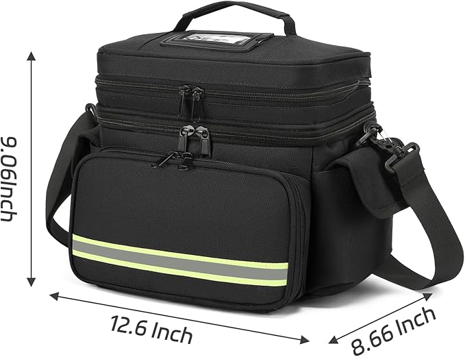 Black Double Layer First Aid Bag Medical Bag Empty Emergency First Responder Organizer for Nurses,Home Health Care, EMT