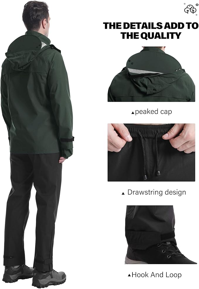iCreek Rain Suit Waterproof Jacket with Pants 2 Pieces Breathable Lightweight Packable Raincoat with Hooded Rain Gear Unisex
