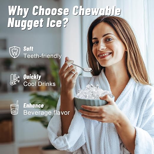 Nugget Ice Maker Countertop, Ice/Water/Ice & Water Optional, 90Lbs/24H Pellet Crushed Chewable Ice Machine Stainless Steels with Self-Cleaning for Home Office Kitchen Party RV