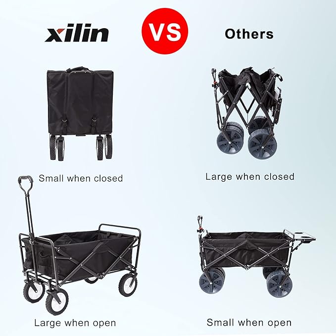 220 lbs Capacity Folding Wagon, Utility Garden Cart Collapsible with Wheels for Outdoor Camping, Black