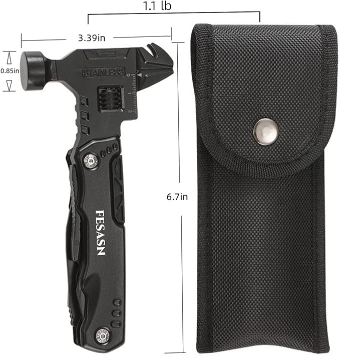 Adjustable Wrench Multitool Hammer, 16 in 1 Pocket Multi Tool Pliers, All-in-One Survival Camping Multi Tool Apply to Home DIY, Survival, Camping and Everyday Use