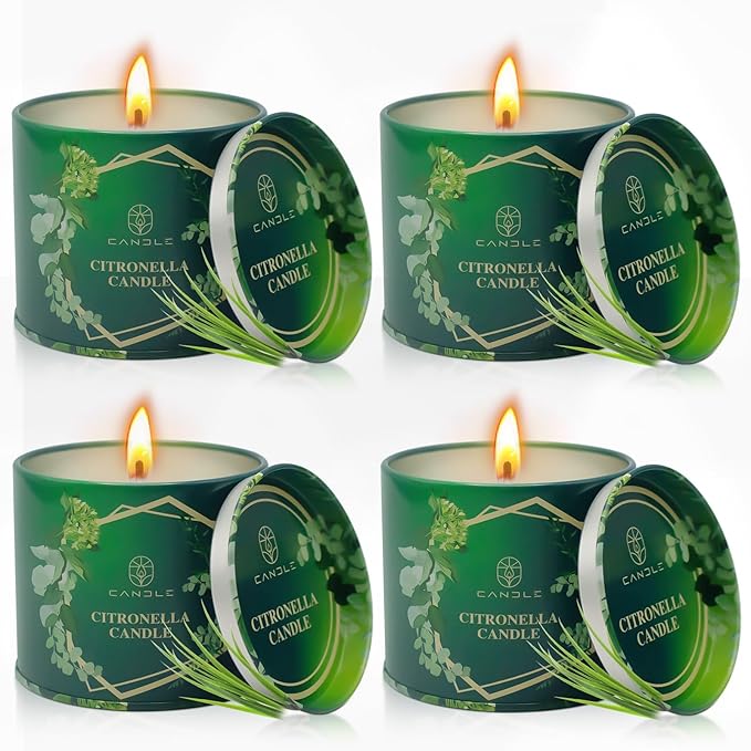 Citronella Candles Outdoor Natural Mosquito Bug Repellent Soy Wax Tin Candles Eco-Friendly Gift for Women Suit for Garden, Patio, Camping, Summer Parties