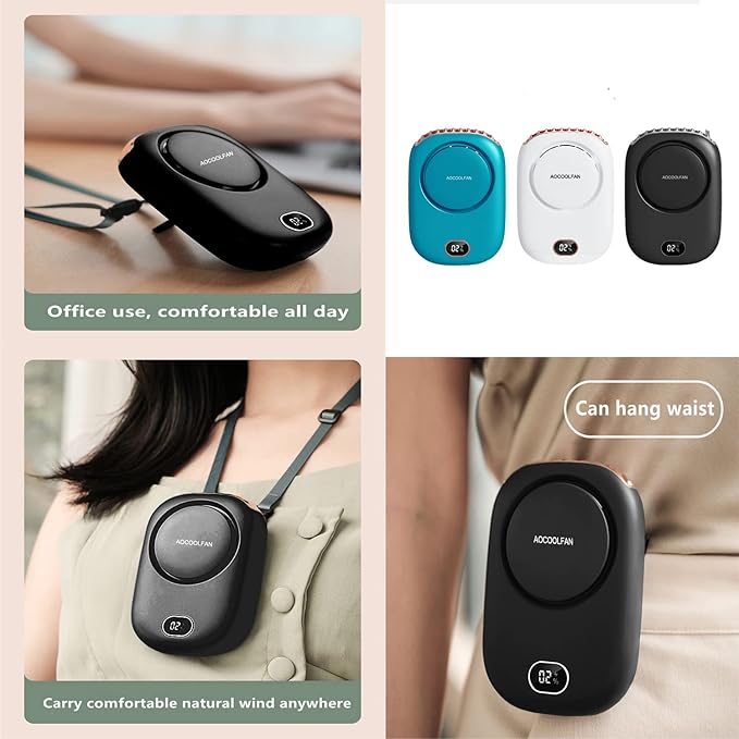 Portable Neck Fan, Mini Small Personal Handheld Fan USB Rechargeable 3 Speed for Girls Boys Woman Eyelash Travel Home Office Outdoor (Black)
