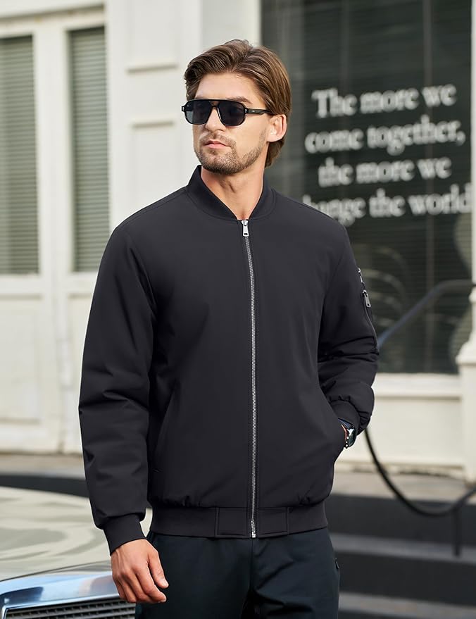 Cotrasen Mens Bomber Jacket Fall Winter Warm Windbreaker Casual Full Zip Padded Coats with Pockets