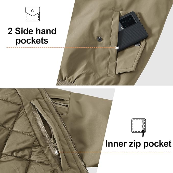Gopune Men's Windproof Bomber Jacket Warm Water Resistant Windbreaker Winter Outwear Quilted Jackets Coats