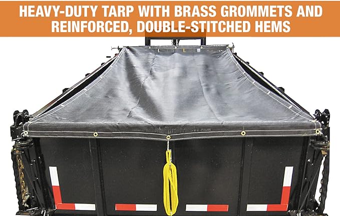 Buyers Products DTR8022 Manual Alumium Tarp System, 8 FT x 22 FT Mesh Tarp, Without Deflector, Dump Body Tarp Kit, Dump Trailer Accessories, Dump Body Accessories, Black
