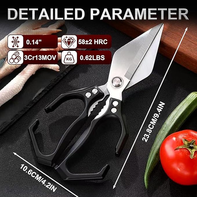 Kitchen Shears,Multifunctional Heavy-Duty Kitchen Shears,Japanese High-Carbon Steel Culinary Shears for Chicken, Meat, Seafood, Bone Cutting (Black)