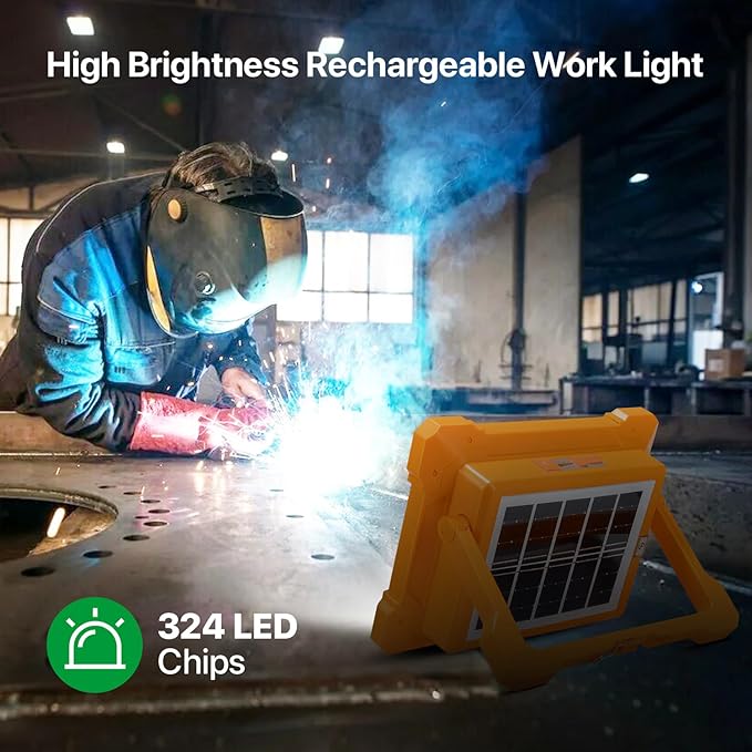 Portable LED Work Solar Light - Kifflux 300W Rechargeable LED Solar Work Light, Magnetic Worklight with IP66 Waterproof, Portable Solar Power Outdoor Working Light for Emergency Camping(2 Pack)