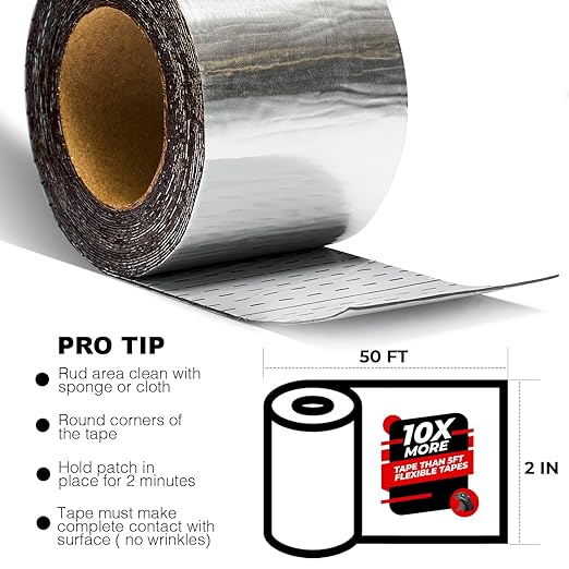 Silver RV Roof Sealant Tape, 2" x 50' Waterproof Repair Seal Tape – Extra Thick, UV-Resistant, Weatherproof Patch for Permanent Leak Sealing on RVs, Trailers, and Mobile Homes