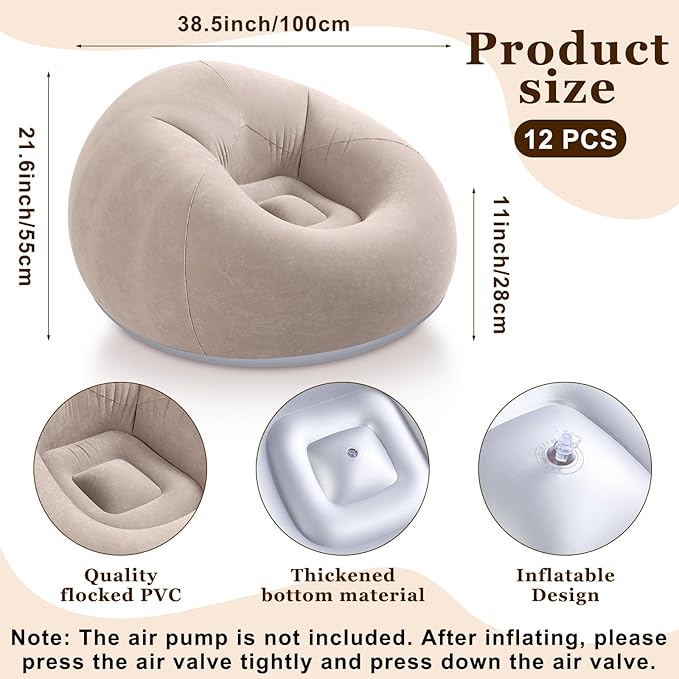 Realspring Inflatable Bean Bag Chairs Outdoor Blow up Camping Chairs Inflatable Lazy Sofa Folding Portable Bean Bag Loungers Couch for Movie Night(Coffee,12 Pcs)