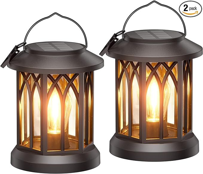WdtPro Solar Lanterns Outdoor Waterproof, Upgraded Bright Hanging Solar Lights for Outside,Solar Powered Lanterns Lighting LED for Garden Patio Yard Decorative 2 Pack (Warm Light)