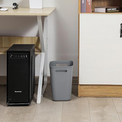 UUJOLY Plastic Small Trash Can Wastebasket, Garbage Container Basket for Bathrooms, Laundry Room, Kitchens, Offices, Kids Rooms, Dorms, 3.5 Gallon, 3.5 Gallon, Grey
