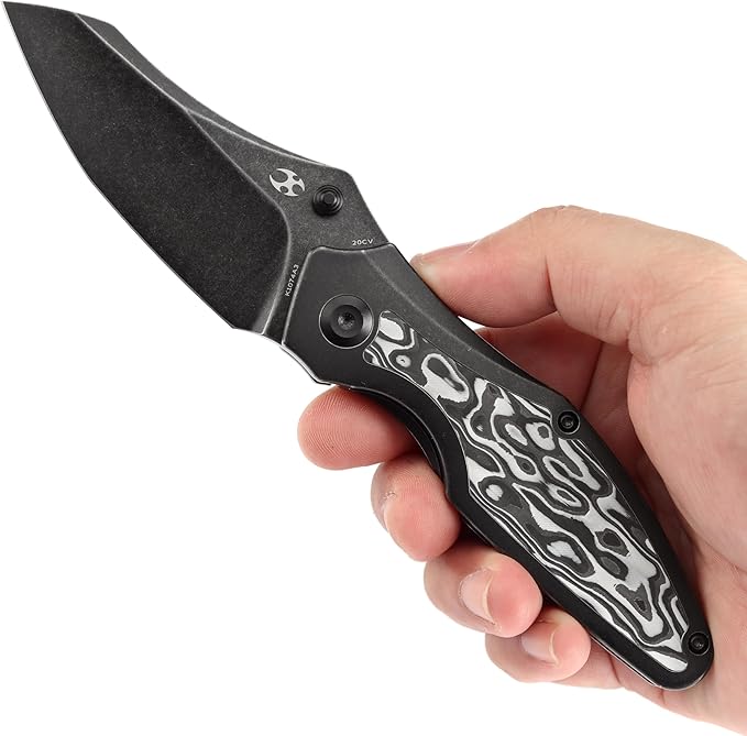 KANSEPT Baba Yaga Pocket Folding Knives for Men Women Camping Hiking Pocket Knife 3.06'' Blackwash CPM 20CV Blade with Titanium Black White Nebula Carbon Fiber Inlay Handle Everyday Carry K1074A3
