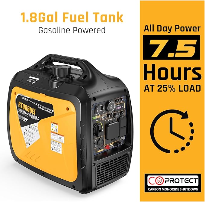 5000 Watts Portable Dual Fuel Inverter Generator– Small Gasoline LPG Powered for Home Backup, Camping, RV, Tailgating with CO Protection, Eco Mode, Recoil/Electric/Remote Start, Parallel Capable