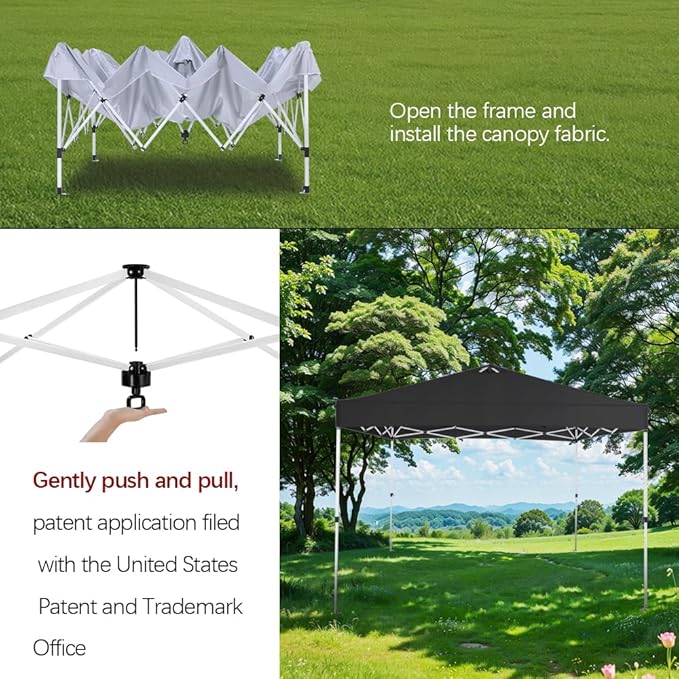 10x10 Pop Up Canopy Tent – One-Person Setup, Waterproof & UV-Blocking, Heavy-Duty Steel Frame, Wheeled Bag & Sandbags – Outdoor Shade for Beach, Camping, Backyard, Tailgate, Events (Black)