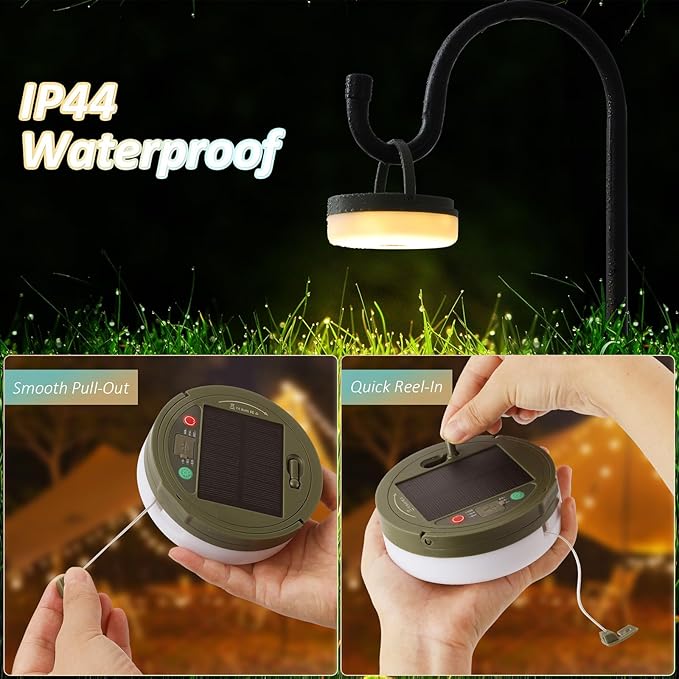 Camping String Lights, 32.8Ft Solar Camping Lights, Portable Waterproof Camp Lamp with 13 Lighting Modes, Hanging Rechargeable Tent Lantern for Outdoor, Indoor, Hiking, Yard, Party Decor