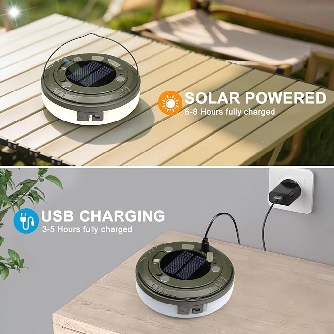 2-in-1 Solar Camping Lights String: 5 Modes IP65 Waterproof - 1200mAh Battery USB/Solar Charging for Outdoor Tents RV Hiking - Backyard Party Decor - 29.52ft