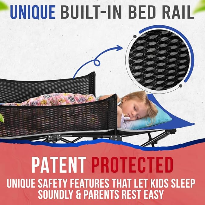 Toddler Cot Bed: Kids Travel Camping and Portable Folding Cot, Great for Outdoors and Young Guests at Home. Comfortable Sleeping Bed Easy to Store and Use (Pink)