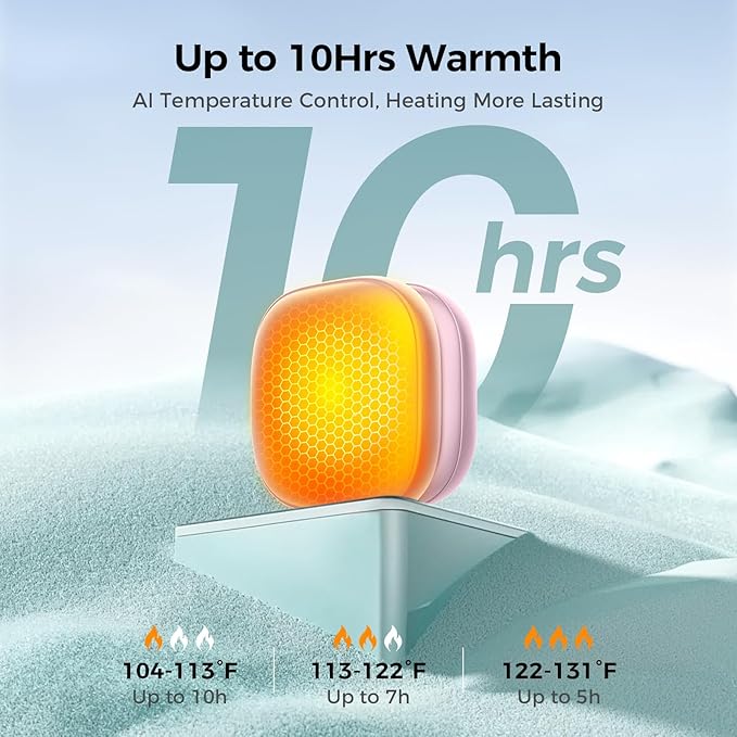 Pocket Size Hand Warmers Rechargeable 2 Pack, Heat for 10 Hours AI Smart Chips Ultrathin Electric Handwarmers with 4000mAh, Portable Electric Hand Warmer, Hunting Camping Hiking Men Womens Gifts
