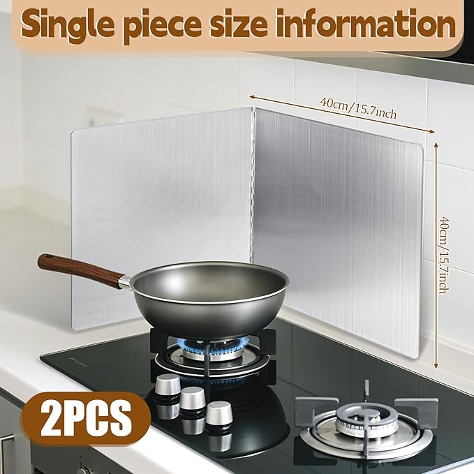 2 Pcs Splatter Guard Grease Splatter Screens Stainless Steel 2 Sided Foldable Splash Metal Panel Backsplash Protector for Cooking