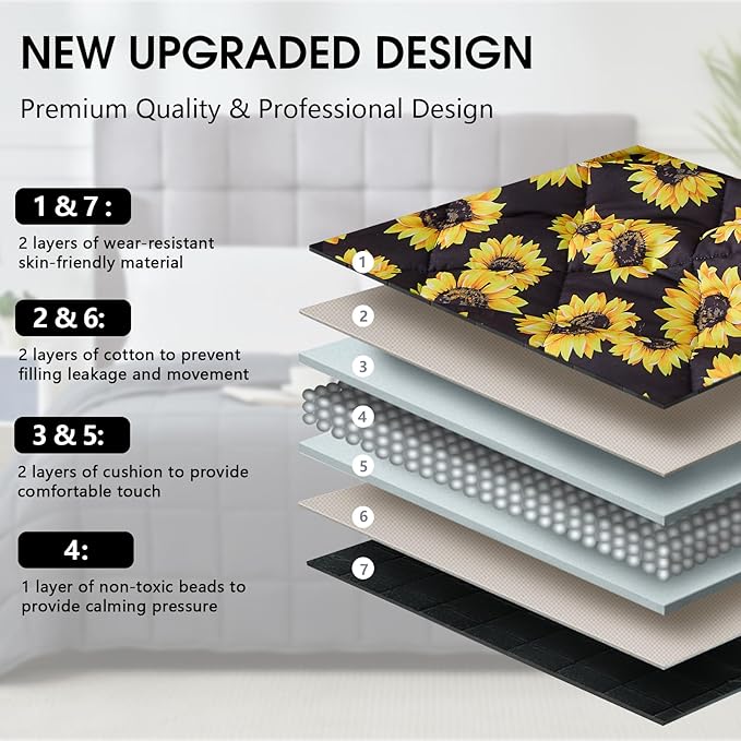 Sunflower Weighted Blanket for Adults 20lbs, 48"x72" Twin Size, Cooling Heavy Blanket for 130-220lbs with Premium Glass Beads, Soft Thick Big Blankets for All-Season Sleeping Comfort Breathable