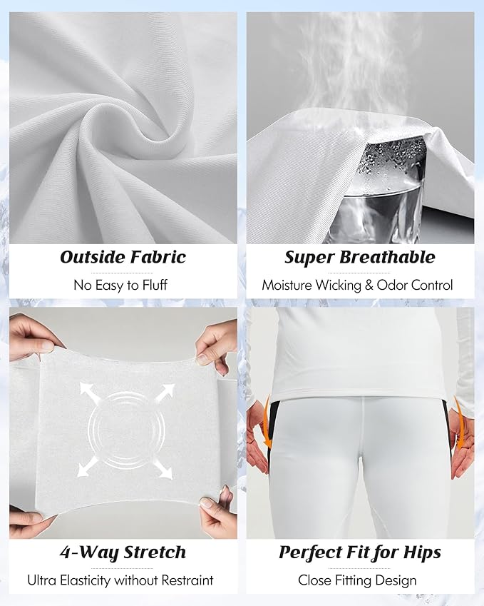 romision 2 Pack Thermal Underwear for Men Long Johns Fleece Lined Hunting Gear Bottom Top Set Base Layer Cold Weather XS-4XL