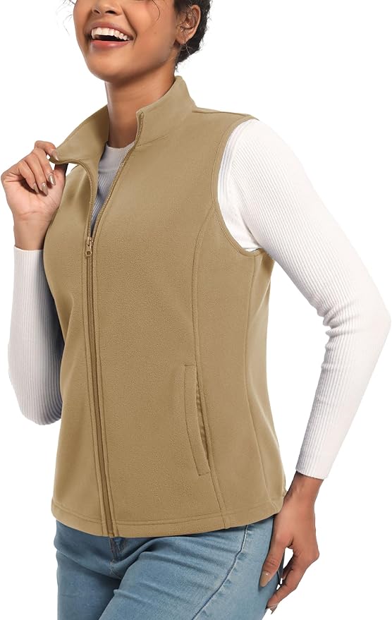TACVASEN Women's Fleece Vest Lightweight Warm Vests Outerwear Sleeveless Zip Jacket Fall Winter Soft Vest with Pockets
