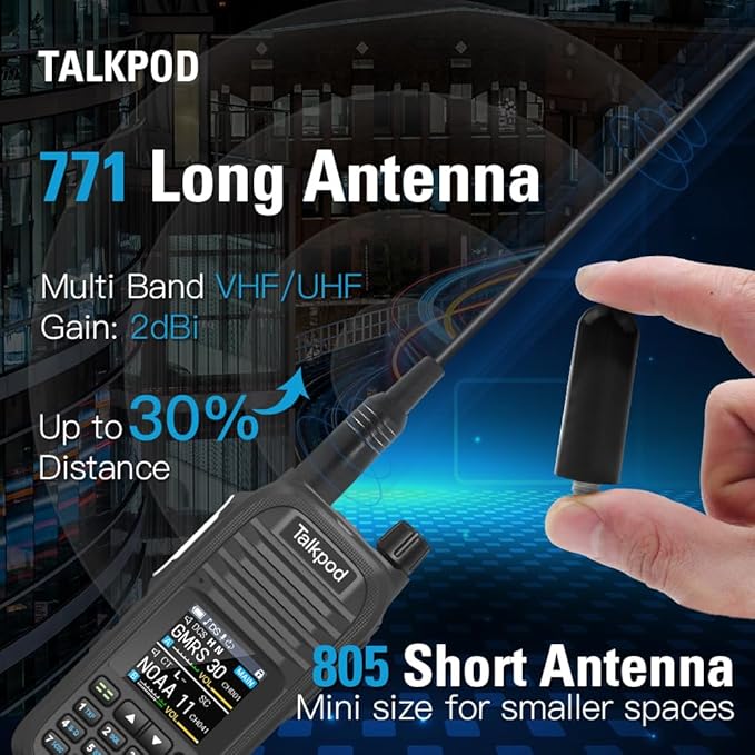 A36SE GMRS Handheld Radio Long Range, Multi Band Walkie Talkie with 771 Aviation Antenna & 805 Antenna, Type-C Rechargeable Battery, AM/FM Reception, NOAA, Two Way Radio with Earpiece (Black)