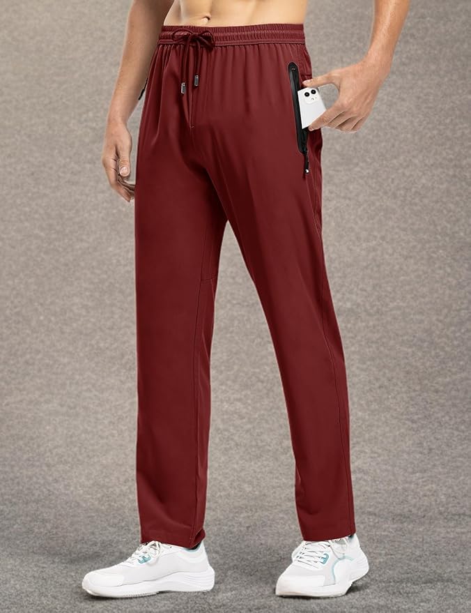 TBMPOY Men's Lightweight Hiking Travel Pants Breathable Athletic Fishing Active Joggers Zipper Pockets