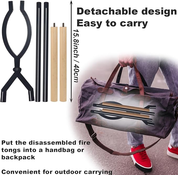 Heavy Duty Firewood Tongs – 42" Large Fireplace Tongs Log Grabber with Scissor Shape Serrated, Portable Expandable Fire Pit Tongs for Outdoor Fire Pit, Indoor Fireplaces, Campfires, Bonfires