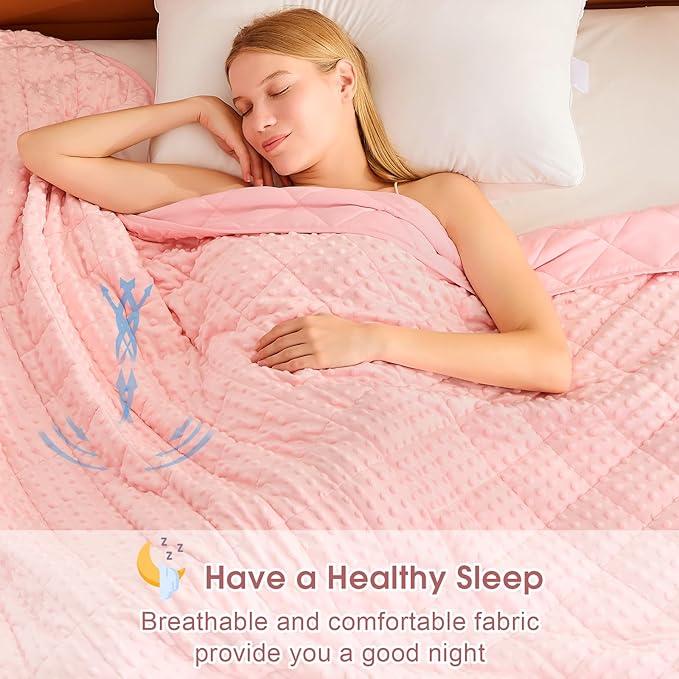 Weighted Blanket for Adults (15lbs, 48"x72" Twin Size) - Minky Heavy Blanket Microfiber for 120-160lbs with Premium Glass Beads - Soft Thick Blanket for All-Season Sleeping Comfort - Pink