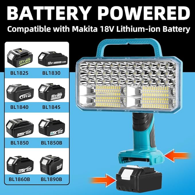 40W Cordless LED Flashlight for Makita 18V Lithium-ion Battery, 4200LM Handheld Work Light with USB Charger Port for Camping, Hiking, Climbing, Job Site, Indoor & Outdoor Use