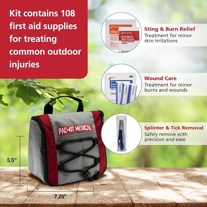 Pac-Kit Trailblazer 3 Outdoor First Aid Kit for Hiking, Camping and Outdoor Travel, 108 Pieces