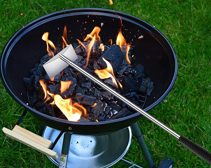 Charcoal Grill Ash Rake Hoe for Fireplace Wood Stove Pizza Oven, Stainless Steel BBQ Cleaner Poker Scraper, Elongated Cleaning Tool Accessories for Smoker, Ceramic, Kamado, Vision Grills
