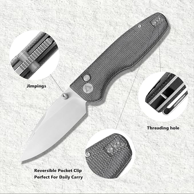 CMB Predator V3 Pocket Folding Knife for EDC with 3.42" Micarta Handle 14C28N Steel Blade Camping Hiking Knife with Pocket Clip for Men Women CMB-19 (CMB-19C)