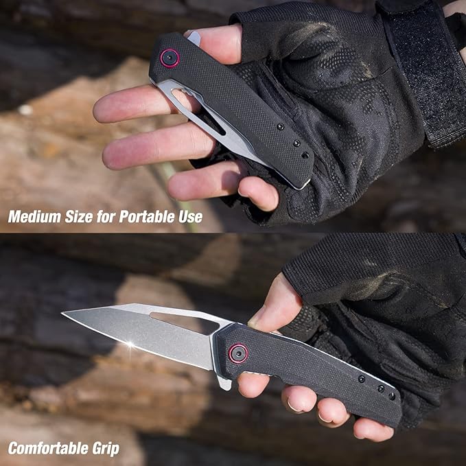 FLISSA Pocket Knife, Folding EDC Knife, 3.25 inch D2 Blade, G10 Handle, Liner Lock, for Outdoors, Hiking, Camping, Black