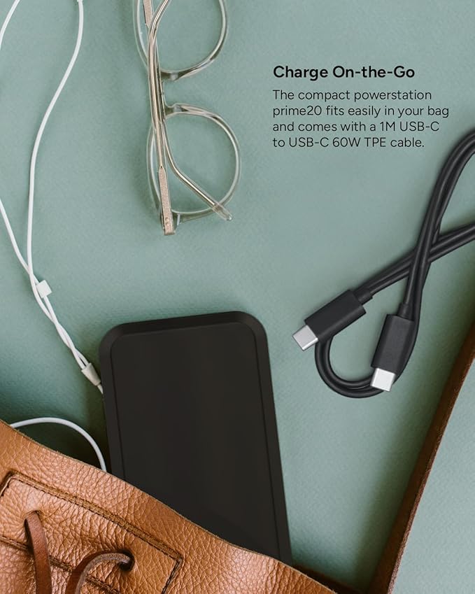 Mophie powerstation prime20 - Ultra-Compact Portable Power Bank with 20,000mAh Internal Battery, 18W USB-C PD Fast Charging, 3-Device Simultaneous Charging, White Floral