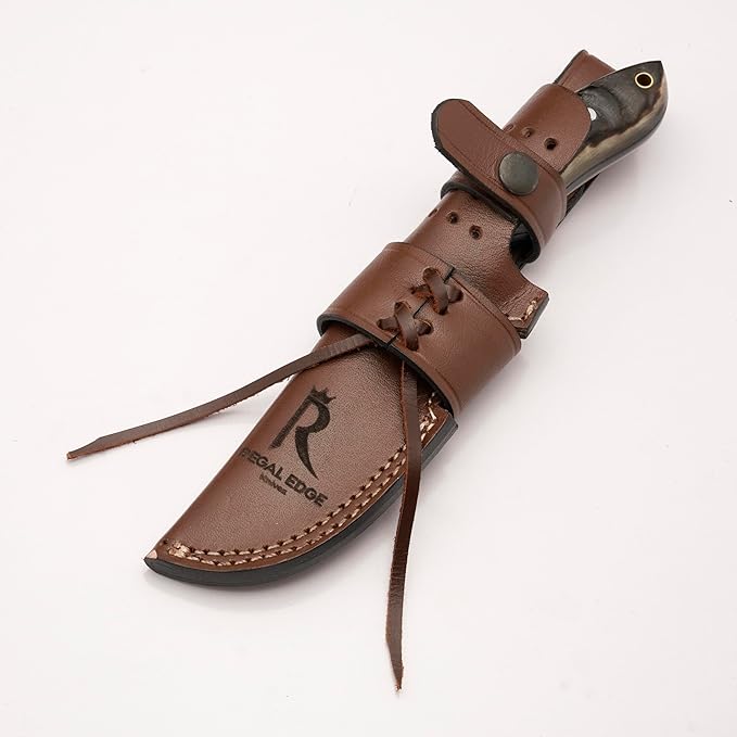Fixed Blade Knife – 9" Black Coated Drop Point Hunting Knife With Leather Sheath - Full Tang 1095c High Carbon Steel - For Outdoor Use