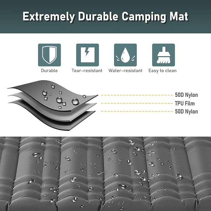 Elegear Double Sleeping Pad for Camping, 4.7" Ultra-Thick Self Inflating Camping Pad 2 Person with Pillow Built-in Foot Pump Camping Sleeping Mat for Backpacking, Hiking, Portable Camping Pad