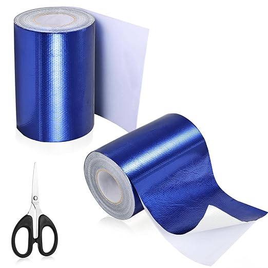 4.5Inch ร 40FT RV Awning Repair Tape with Scissors, Outdoor Heavy Duty Repair Tape for Tarp, Tent, Boat Cover, Canvas, Sail Tape, Waterproof, UVproof and Heat-resistant Tear Repair Pctch Kit (2, Blue)