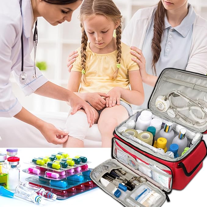 Boczif First Aid Kit, First Aid Storage Carry Bag, Pill Bottle Organizer for Emergency Trauma Medical Kits Supplies Waterproof, Ideal for Home, Office, Car, Travel, Outdoor, Camping, Hiking (Red)