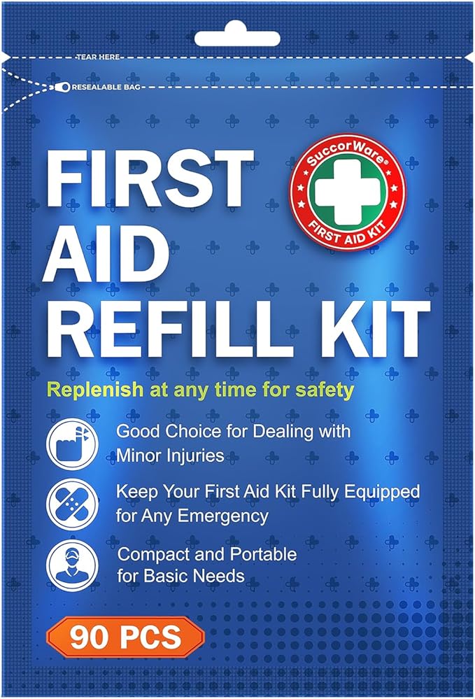 90 Pieces First Aid Refill Kit - Wound Care Kit Includes Bandages for Home, Travel, Hiking - Portable Replacement Kit for First Aid Medical Supplies(1 Set)