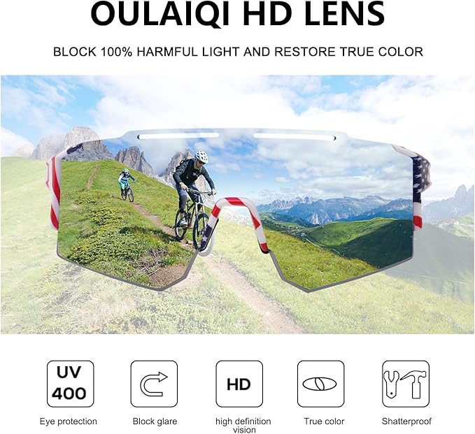 OULAIQI Cycling Sunglasses Polarized Sunglasses for Cycling Men Women with 1 Lens or 3 Interchangeable Lens Baseball Glasses