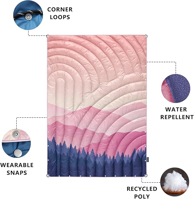Lightweight Down Alternative Puffy Blanket, Packable Outdoor Blanket for Camping, Traveling, Stadium, Hiking, Picnics