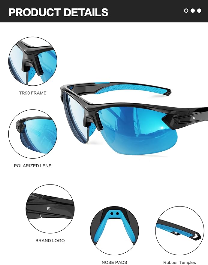 BIRCEN Polarized Sport Sunglasses for Men: UV Protection Fishing Shades for Golf Baseball Driving Motorcycle BC3065