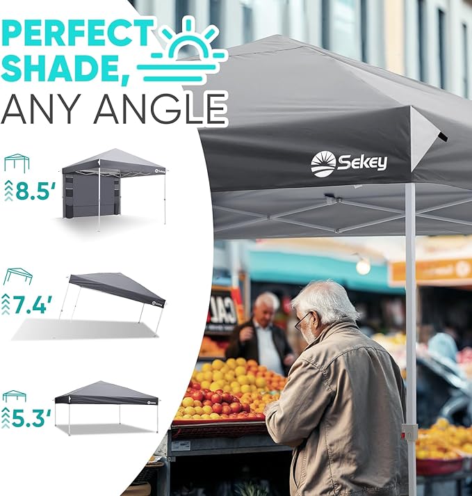 Sekey 10x10 Pop Up Canopy with Pockets Sidewall, One Push Setup Instant Outdoor Gazebo, Instant Canopy Tents with UPF50+ Top, 4 Weight Bags for Events, Beach, Patio, Camping
