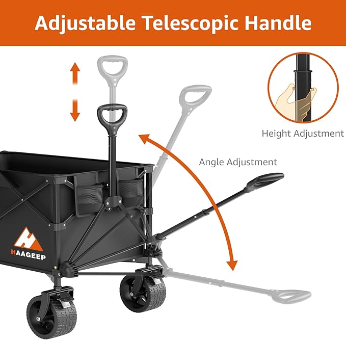 Collapsible Wagon Cart with Wheels - Foldable Wagons 220L Heavy Duty 450lbs, Beach Wagon with Big Wheels for Sand Folding Utility Wagons Carts for Sports Shopping Camping
