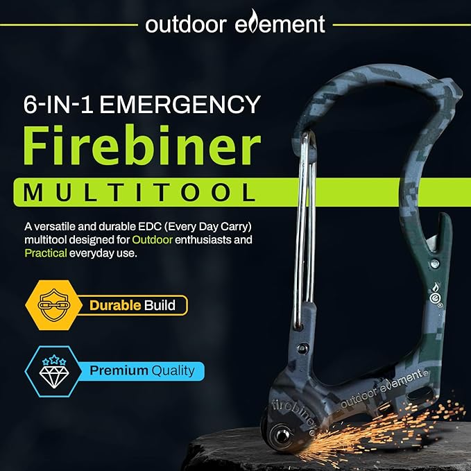 Firebiner 6-in-1 Fire-Starting Carabiner EDC Emergency Multitool -Keychain,Utility Blade,Bottle Opener,& More