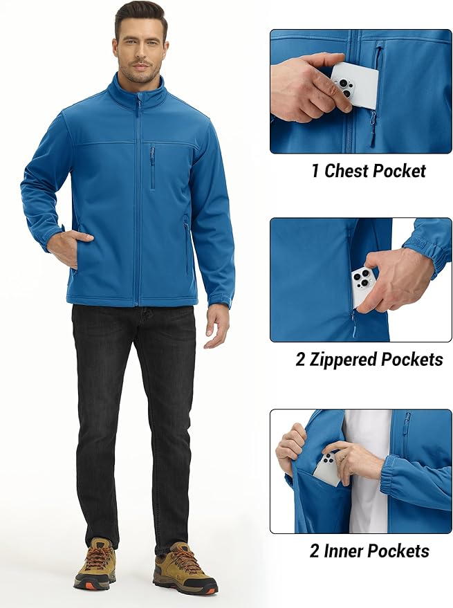 TACVASEN Men's Lightweight Softshell Jacket Fleece Lined Waterproof Tactical Rain Zip Up Winter Coat Windbreaker Casual